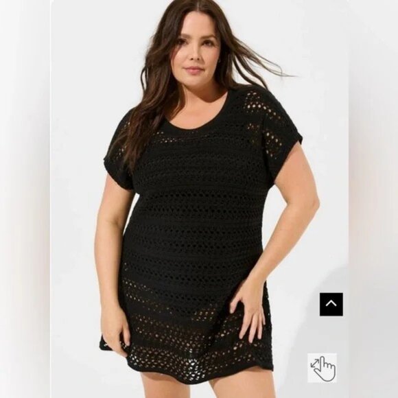 Torrid Dresses & Skirts - Torrid Mini Crochet Short Sleeve Cover-Up Beach Dress